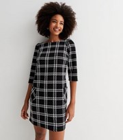 New Look Black Jacquard Check 3/4 Sleeve Mini Tunic Dress
